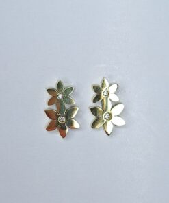 Studs Two Flowers met steentje - goud