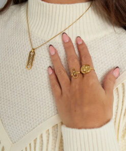 Alternative view of Ring schakel met steentjes - goud