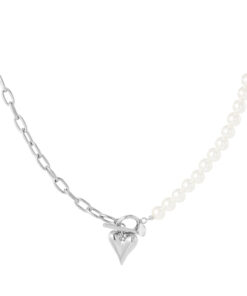 Parel ketting met hart - zilver