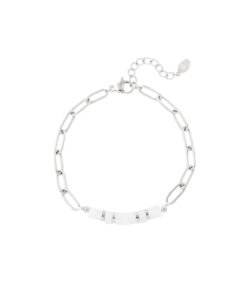 Schakelarmband witte details - zilver