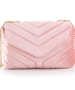 Velvet schoudertas met chain band – deep pink